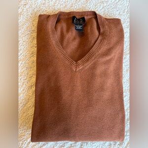 JOS A BANK SIGNATURE COLLECTION V-NECK MENS LONG SLEEVE BROWN SWEATER SIZE LARGE